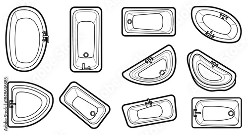 Diverse Collection of Bathtub Design Shapes and Layouts for Architectural Planning and Interior Concepts