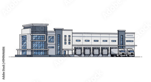 Sleek commercial warehouse and distribution hub; a visual representation of efficient global trade infrastructure