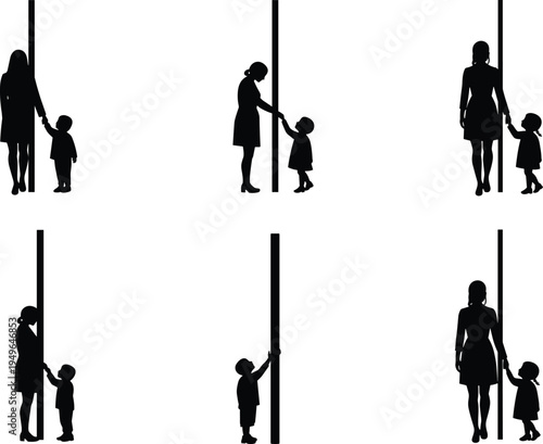 Mother and child silhouette, separation line concept, emotional connection, family bond, barrier symbolism, generational relationship illustration
