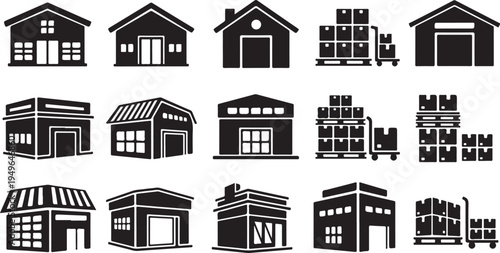 Various House and Building Silhouette Icons Set