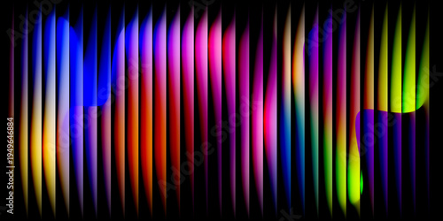 Abstract fluid light forms in vertical bars with a dark background and a spectrum of colors image photo