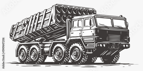 Detailed sketch of a large heavy duty military transport truck
