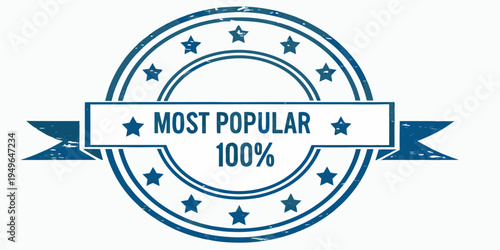 Blue oval stamp with stars and a most popular ribbon