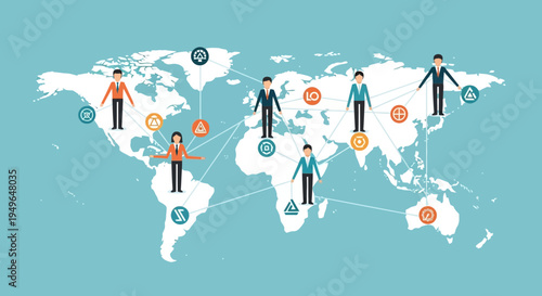 People connected globally on world map.