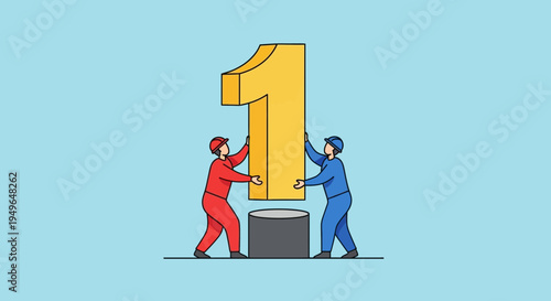 Two people moving a large number.