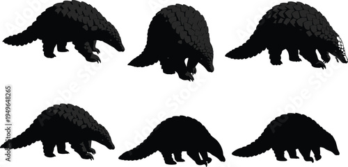 pangolin silhouette, animal vector, wildlife clipart, flat vector, scaly mammal, black pangolin, animal silhouette, exotic species, nature icon, endangered wildlife