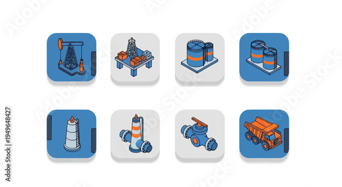 Oil and Gas Industry Equipment Icons Set.