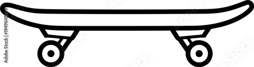 Simple linear skateboard icon: minimalist black and white outline design