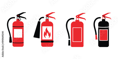 Fire extinguisher safety icon illustration, clean vector symbol representing fire safety equipment emergency signage workplace protection and industrial safety instructions.