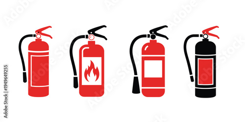Fire extinguisher icon illustration, clean vector design representing fire safety equipment for emergency signage, industrial protection, and workplace safety instructions.