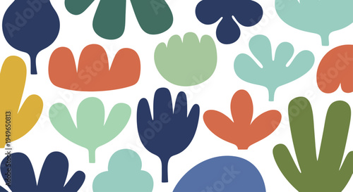 Abstract Colorful Organic Shapes and Botanical Elements Pattern.