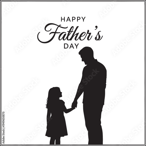 Happy Father's Day Silhouette: Loving Dad Holding Daughter's Hand - Paternal Bond in a Minimalist Frame