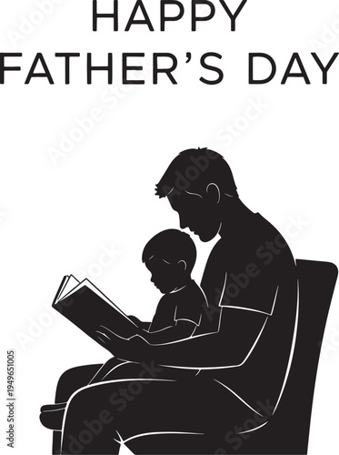 Happy Father's Day Silhouette: Dad Reading a Book to Child - Paternal Storytime and Bonding Illustration