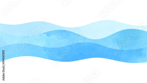 水彩テクスチャの波形抽象背景素材 ブルーの流れるウェーブデザイン。Webヘッダーやセクションデザイン素材。水彩風の青い波の抽象背景素材。