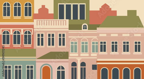 Charming European Cityscape with Colorful Buildings and Windows.