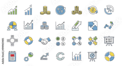 Collection of Business and Finance Icons for Data Analysis and Growth.