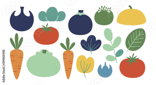 Collection of Colorful Cartoon Vegetables and Fruits Illustration.