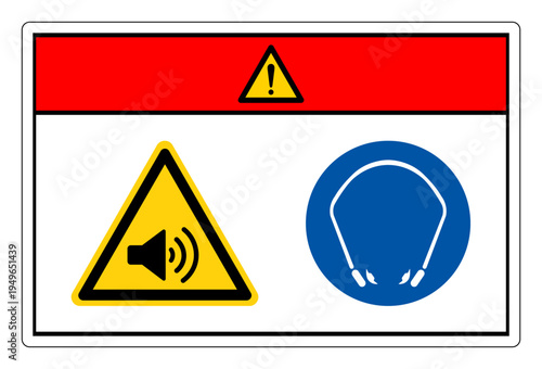 Danger High Noise Area Wear Ear Plug Protection Symbol Sign,Vector Illustration, Isolated On White Background Label.EPS10