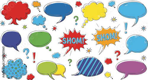 Collection of colorful speech bubbles and decorative talk conversation
