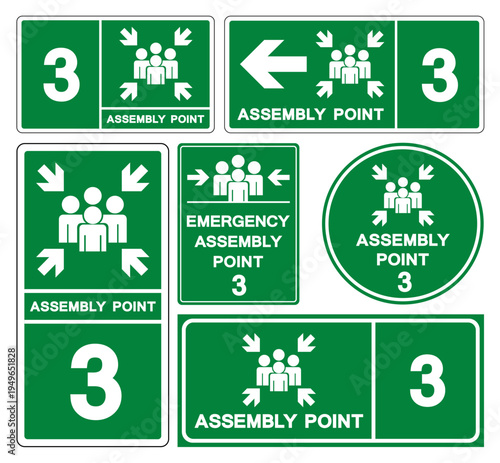 Assembly Point 3 Set Symbol Sign, Vector Illustration, Isolated On White Background Label. EPS10