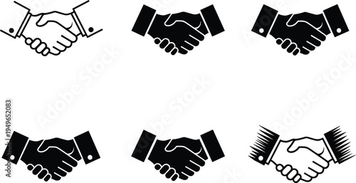 handshake icon silhouettes, business agreement vector, partnership gesture icon set, cad drawing flat vector illustration