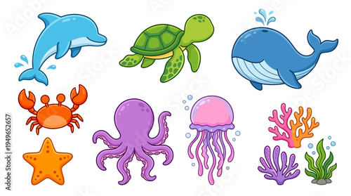 Wallpaper Mural Cute Cartoon Ocean Animals and Undersea Life Collection Torontodigital.ca