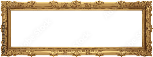 Ornate golden baroque picture frame with intricate floral scrollwork, antique decorative border design for classic paintings, portraits, museum artwork, and vintage interior decor projects