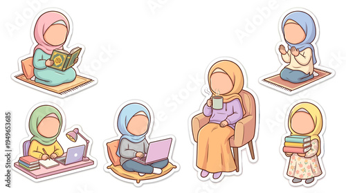 Wallpaper Mural Faceless Muslim Girls Doing Daily Activities Set Torontodigital.ca