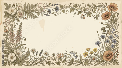 Elegant Botanical Flower Border Vintage Illustration