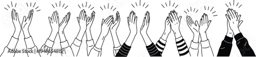 Crowd of people hands clapping and applauding in a group celebration performance success or congratulation minimal line art vector