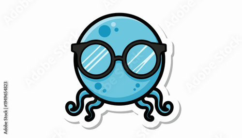 Cute Blue Octopus Wearing Round Glasses