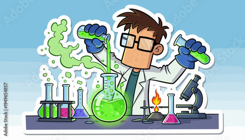 Scientist Mixing Chemicals in Laboratory with Smoke