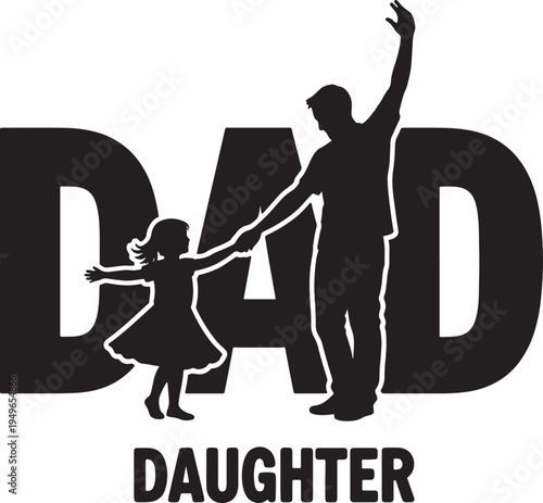 Dad Daughter Dancing Playing Silhouette with Dynamic Poses - Loving Paternal Bond and Fun Relationship Vector