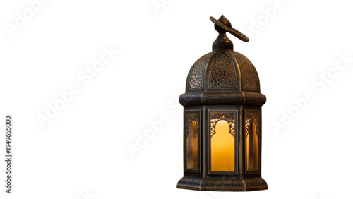 Minimal outline illustration of Ramadan lantern on rustic wooden table with crescent moon Islamic decoration vector design set