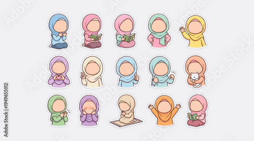 Cute Hijab Girl Characters Poses and Actions