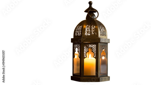 Ramadan Kareem lantern on wooden table minimal line art illustration set with Islamic lamp, crescent moon, and festive decoration elements