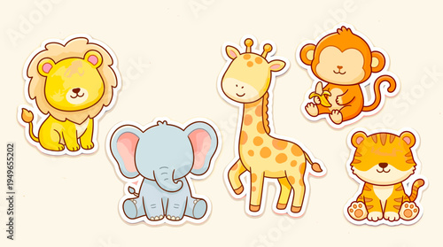 Wallpaper Mural Cute Baby Jungle Animals in Cartoon Style Torontodigital.ca