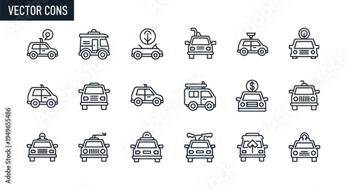 Vehicle icons car taxi transportation set