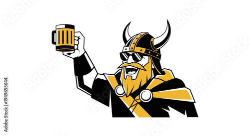 Viking character illustration raising beer mug symbol of celebration