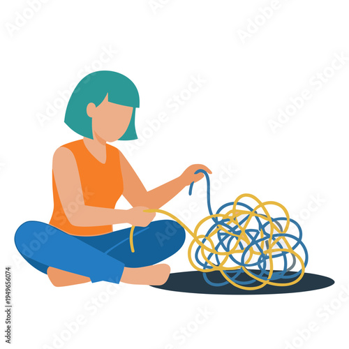 A woman sitting on the floor is playing with a large colorful toy
