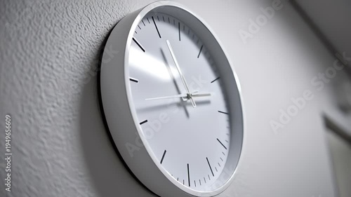 White Minimalist Wall Clock Close Up Detail Neutral Background Soft Lighting