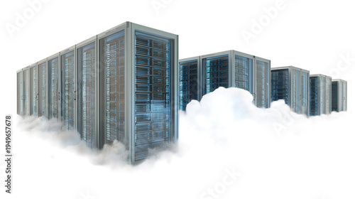 high detail 3d render of cloud computing data center concept isolated on white background