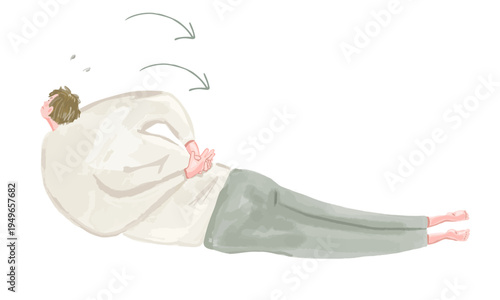 背筋を鍛える運動をする男性のゆるタッチなベクターイラスト