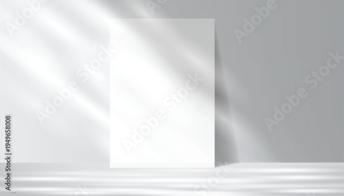 Realistic blank plastic frame photo mockup with natural shadow overlay on background. Clean modern presentation template ideal for artwork display, gallery posters, branding visuals and print previews