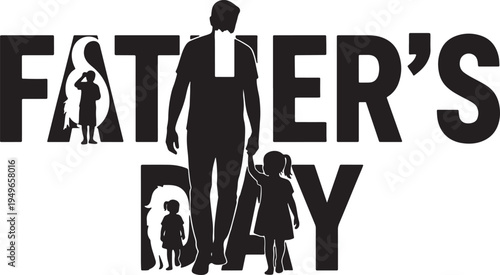Father's Day Guidance Silhouette: Dad Walking Hand in Hand with Three Children, Symbolizing Love and Support