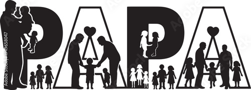 Creative Papa Typography Design with Father-Child Silhouettes and Hearts, Celebrating Grandparent Love