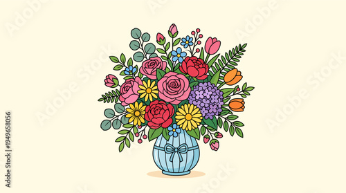 Colorful bouquet of flowers in vase representing Mother's Day gift and appreciation.