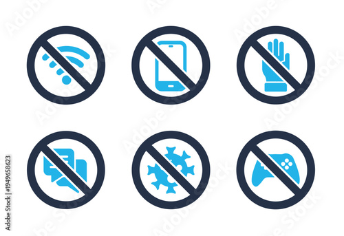 Gadget Usage and Activity Restriction icon set. Solid glyph series icons