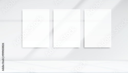 Realistic blank plastic frame photo mockup with natural shadow overlay on background. Clean modern presentation template ideal for artwork display, gallery posters, branding visuals and print previews