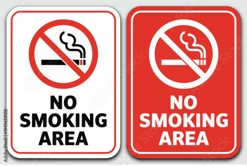 No smoking area sign illustration, prohibition symbol with cigarette and red circle slash warning for public safety zones.